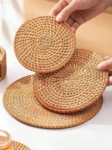 1pc Rattan Cup Pad Coaster Set For Dining Room, Living Room, Kitchen, Suitable For Wedding, Party, Gift, Birthday, Christmas - Brown - View 6