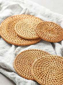 1pc Rattan Cup Pad Coaster Set For Dining Room, Living Room, Kitchen, Suitable For Wedding, Party, Gift, Birthday, Christmas - Brown - View 8