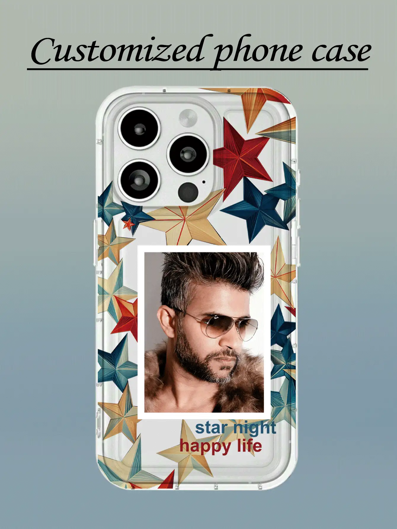 1 件定制星形图案全覆盖硅胶镜头保护手机壳，适用于 16、15、14、13、12、11 Pro Max - 無色 - 查看 3