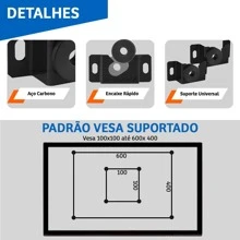 Suporte Para TV Monitor Fixo 14 a 84 Polegadas TVs LED LCD Universal Televisão - Preto - Visão 4