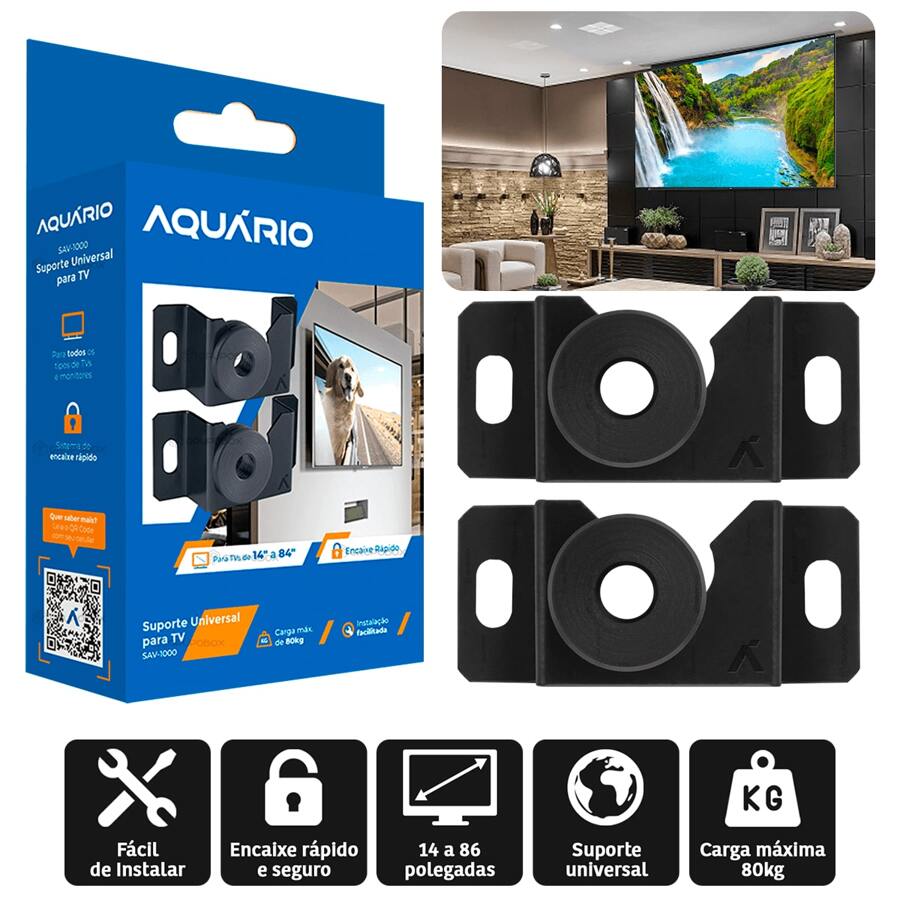 Suporte Para TV Monitor Fixo 14 a 84 Polegadas TVs LED LCD Universal Televisão - Preto - Visão 1