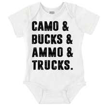 Baby Boy Camo Bucks Trucks Cute Hunter Son Bodysuit Jumper Brisco Brands