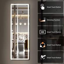 Sweetcrispy Full Length Mirror With LED Lights, 64"X21" Lighted Floor Standing Mirror With Stand, Full Body Mirror Dimming & 3 Color Lighting ,Full Length Mirror With Aluminum Frame And Polished Glass For Bedroom