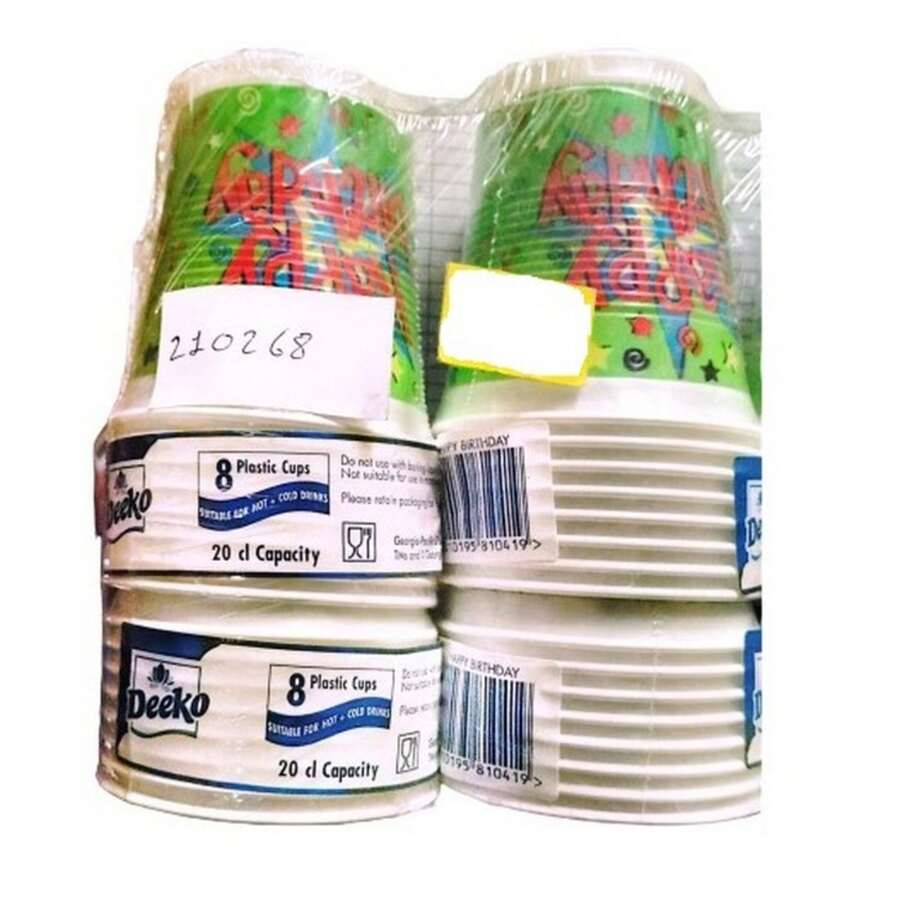 Generic Plastic Happy Birthday 200ml Party Cup (Pack Of 8) (Green/White/Red) - Green - View 1