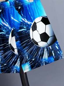 Young Boy 2pcs/Set Sportswear Inspired By Football - Breathable 3D T-Shirt And Shorts Creatively Printed, Suitable For Summer Games - Blue - View 4