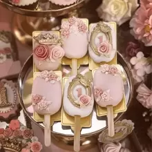 1入組/2入組DIY蛋糕烘焙模具，液體3D玫瑰圖案，花邊鏡面矽膠模具，手工皂巧克力翻糖蛋糕裝飾模具 - 粉色 - 查看 11