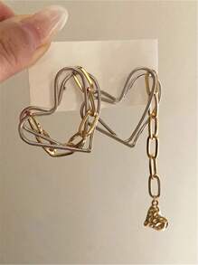 Metal Hollow Chain Asymmetric Heart-Shaped Earrings In Contrast Color, Vintage European And American Style For Women Valentines - Multicolor - View 2