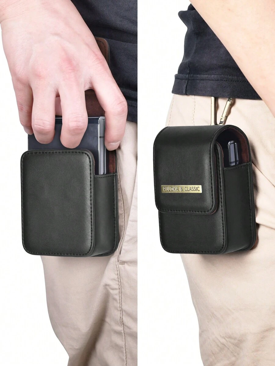 PULOKA Ví điện thoại Bao da thắt lưng Túi đựng điện thoại di động bằng da Túi nam tương thích với Galaxy Z Flip 6/5/4/3/2