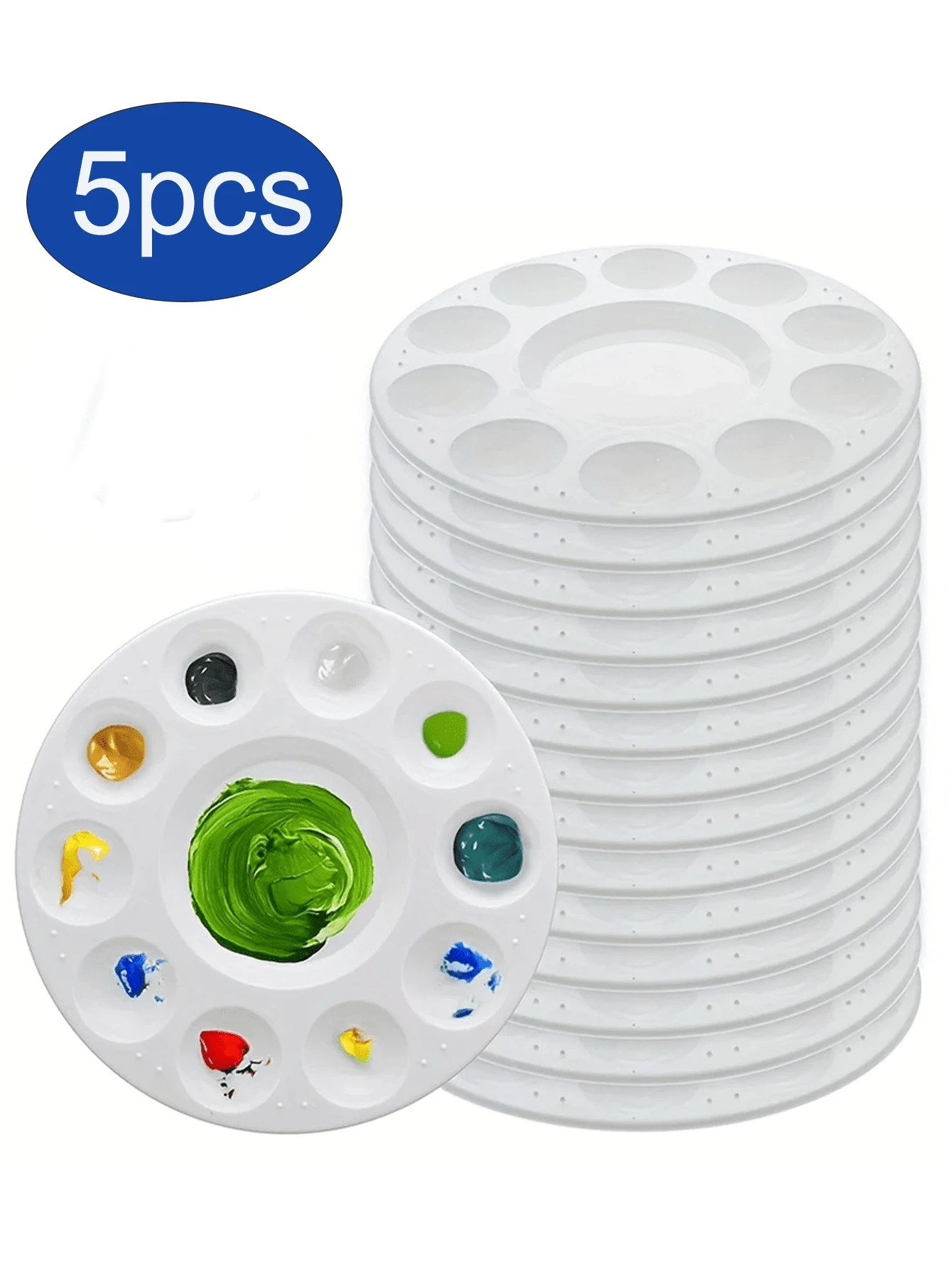 5個セット 10穴ラウンドプラスチックパレット、 ペイントトレイパレット、水彩画 ペイントトレイ、絵の具混合ツール、手描き水彩アートパレット用