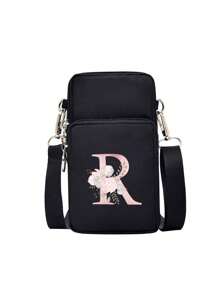 1 chiếc túi xách mini thể thao ngoài trời in chữ màu hồng, có giắc cắm tai nghe, ngăn đựng điện thoại, túi đeo tay, ví đựng tiền xu, túi đeo vai, túi đeo chéo điện thoại nữ, ví dọc nhiều khóa kéo, thích hợp cho chạy bộ, leo núi và đạp xe. - màu đen - Xem 15