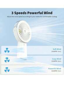 Portable Handheld Fan, 4000mAh Manual Strong Wind Fan  Portable USB Rechargeable,90° Adjustable Small Mister Fan,Personal Cooling Water Spray Fan For Men Women Travel Home Outdoor  Desktop Office Use - 白色 - 查看 6