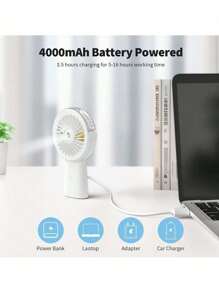 Portable Handheld Fan, 4000mAh Manual Strong Wind Fan  Portable USB Rechargeable,90° Adjustable Small Mister Fan,Personal Cooling Water Spray Fan For Men Women Travel Home Outdoor  Desktop Office Use - 白色 - 查看 8