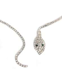 1pc Snake Coiled Rhinestone Collar Necklace Fashionable Copper Steel Wire Choker For Party Or Vacation - Multicolor - View 3