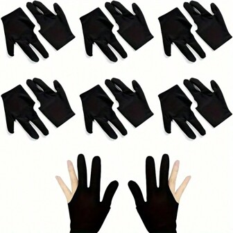 12pcs/6pairs Billiards Gloves, 3 Fingers Billiard Gloves, Slip Resistant Gloves For Left And Right Hand
