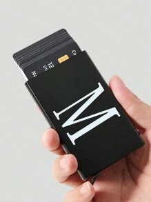 1 件超薄卡片盒玫瑰金首字母名称 A 到 Z 图案钱包 ID 银行极简主义薄铝金属钱包银行卡盒女士钱包男士金属 S 收纳盒卡夹钱包名片夹信用卡夹男士迷你钱包卡片钱包射频识别钱包