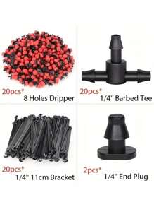Garden Drip Irrigation System Accessories Set, Including 4/7mm Pipe Connectors, Red Dripper, Tee Joints, Capillary Tube Fixing Rods And 1/4in Barb Drip Irrigation Fittings - Red - View 3