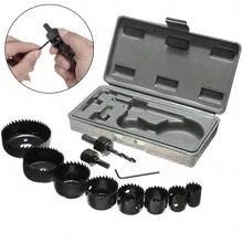 11PCS HOLE SAW CUTTER SET Round/Circular Drill Cutting Case Kit Metal/Alloy/Wood - Black - View 1