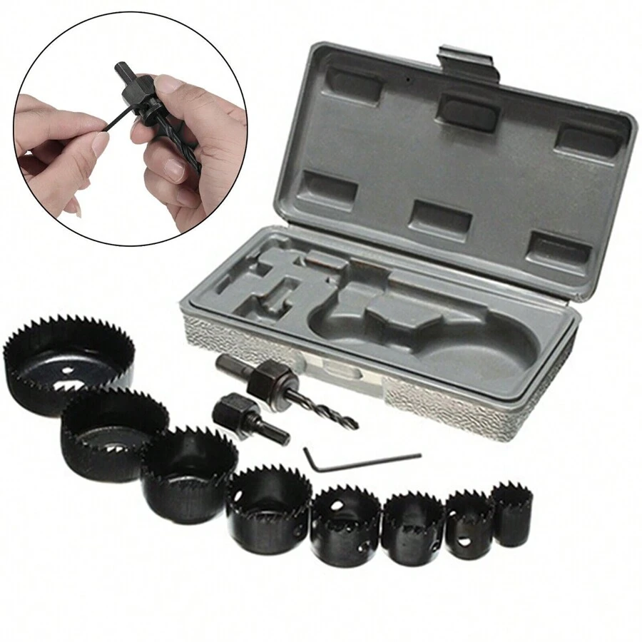 11PCS HOLE SAW CUTTER SET Round/Circular Drill Cutting Case Kit Metal/Alloy/Wood - Black - View 1