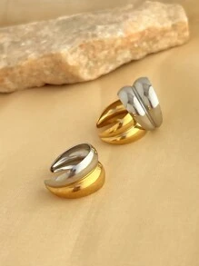 1pc Fashionable Stainless Steel Bicolored Ring Plated With 18K Yellow Gold And Silver, Adjustable Size Open Ring, Suitable For Both Men And Women's Daily And Festival Wear Decoration