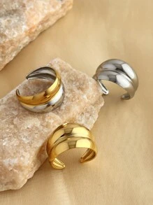 1pc Fashionable Stainless Steel Bicolored Ring Plated With 18K Yellow Gold And Silver, Adjustable Size Open Ring, Suitable For Both Men And Women's Daily And Festival Wear Decoration