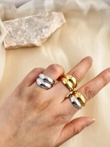 1pc Fashionable Stainless Steel Bicolored Ring Plated With 18K Yellow Gold And Silver, Adjustable Size Open Ring, Suitable For Both Men And Women's Daily And Festival Wear Decoration