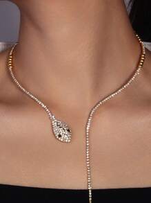1pc Snake Coiled Rhinestone Collar Necklace Fashionable Copper Steel Wire Choker For Party Or Vacation - Multicolor - View 7