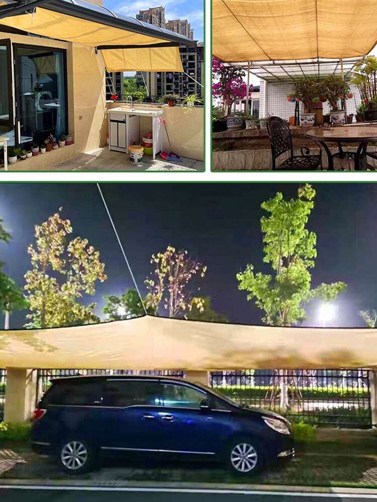 1pc Yellow Sun Shade Net For Outdoor Garden Picnic, Balcony Insulation, With Edge Stitching And Perforations, Beige Sunscreen Net - Cream Color - View 8
