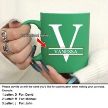 1 件 11 盎司个性化定制字母绿色牛奶杯咖啡杯，陶瓷牛奶杯咖啡杯，节日礼物，家庭，同事，领导，妻子，姐妹，有趣的礼物，独特的情人节礼物，母亲节礼物，父亲节礼物 - 綠色 - 查看 7