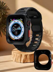 2pcs-Pack Compatible With Apple Watch Band Apple WatchStrap And Apple WatchCase Men And Women Adjustable Fluorescent Green Soft Ultra Thin Silicone Sports Apple WatchStrap And Tpu Hollow Out Soft Armor Clear Protective Apple WatchCase For Men & Women,Compatible With Apple Watch Band 40/41/44/45/49MM, Compatible With Apple Watch Series Ultra/SE/9/8/7/6/5/4, Smart Watch Accessories