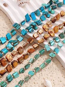 BOCAR 1pc Bohemian Natural Stone & Shell Double Layered Necklace - multi-layered necklace - View 7