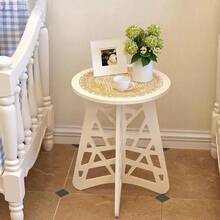 Pequeña mesa de café de estilo europeo con portarrevistas, mesa auxiliar redonda minimalista y moderna para sala de estar, soporte para plantas de estilo campestre - Blanco - Ver 1