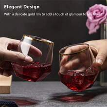 1 件 12 盎司金边六角形 360 毫升 PET 塑料红酒杯、香槟杯、酒杯、威士忌蛋形杯、防碎且可重复使用 - 金邊透明磚石杯 - 查看 4
