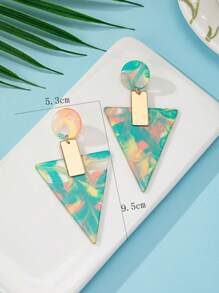 1 đôi Bông tai dạng vòng lớn in hình học phong cách Boho Acetate để đeo hàng ngày - màu đen - Xem 8