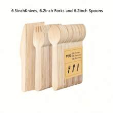 50pcs Fork + 25pcs Knife + 25pcs Spoon Disposable Wooden Cutlery Set, -Friendly Utensils For Wedding Party, BBQ, Home Kitchen,Christmas