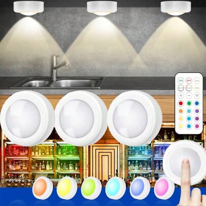 LED Puck Lights With Remote Under Cabinet Lighting Battery Powered Stick On Lights Push Lights Closet Lights