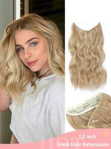 Halo Hair Extensions 12 Inch Invisible Wire Hair Extensions Adjustable Long Wavy Hair Extensions Synthetic Clips In Hairpieces-Gold Blonde - Gold - View 1