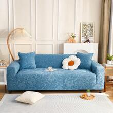 1入組山茶花提花絨彈性全包沙發套+1入組抱枕套(不含芯)，沙發套可拆洗，保護沙發，適用於臥室、辦公室、客廳、家居裝飾 - 藍色 - 查看 4