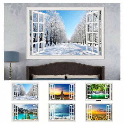 2 件自粘海滩湖泊墙贴可移除 3D 雪景瀑布向日葵印花壁纸撕下粘贴适用于卧室厨房装饰美学、贴纸、墙贴花、乙烯基贴花用于家庭装饰、春季装饰品让您的家焕然一新、节日装饰贴纸礼物生日毕业