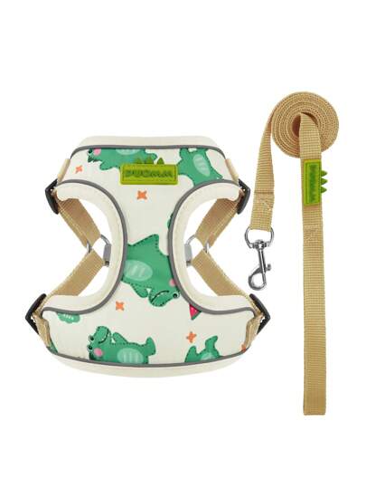 Pet Chest And Back Harness With Leash Set, Cute And Fresh Color Matching Breathable Harness, Reflective And Adjustable Small Dog Leash For Walking, All Seasons