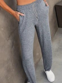 Pantalon large dété en modal pour femmes, taille élastique à cordon, pantalon gris taille haute pour la danse et le fitness - Gris - Voir 2
