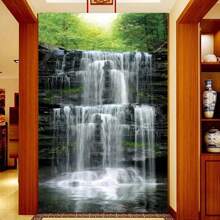 1 pièce Grande peinture murale non collante sur canevas, motif de paysage de cascade 3D, convient pour le bureau, le salon, l'entrée, décoration murale, autocollants, décalcomanies murales, décalcomanies en vinyle pour la décoration de la maison, articles de décoration de printemps pour rafraîchir votre maison, autocollants de décoration de cadre