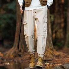 1pc Men's American-Style Outdoor Mountaineering Cargo Pants, Loose Fitting Solid Color Casual Sports Trousers For Work And Play - Khaki - View 3