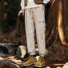 1pc Men's American-Style Outdoor Mountaineering Cargo Pants, Loose Fitting Solid Color Casual Sports Trousers For Work And Play - Khaki - View 6