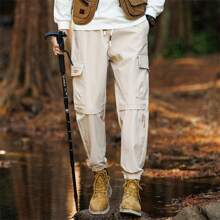 1pc Men's American-Style Outdoor Mountaineering Cargo Pants, Loose Fitting Solid Color Casual Sports Trousers For Work And Play - Khaki - View 2
