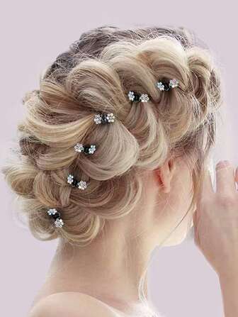 12 piezas Mini garras con forma de flor, Pinzas de pelo antideslizantes, Accesorios de pelo de flor de diamantes de imitación brillantes para niñas