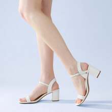 Ankis Heels 2.5'' Block Chunky Heel Dressy Open Toe Heels Women Ankle Strap Low Short Thick Strappy Dress Comfortable Sandal - White - View 2