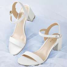 Ankis Heels 2.5'' Block Chunky Heel Dressy Open Toe Heels Women Ankle Strap Low Short Thick Strappy Dress Comfortable Sandal - White - View 4