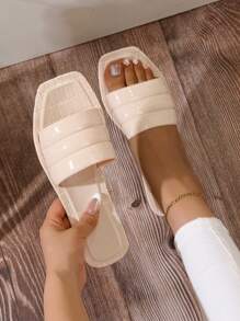 Women's Summer Beach Slippers, Fashion Net Design Open Toe Soft Flat Comfortable Flip Flops - Khaki - View 2