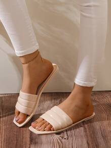 Women's Summer Beach Slippers, Fashion Net Design Open Toe Soft Flat Comfortable Flip Flops - Khaki - View 5