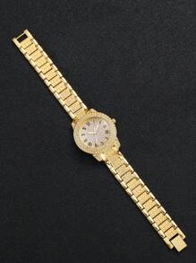 女士钢表带时尚手表和石英手链套装，采用全嵌入式水钻罗马表盘（2 件/套），作为返校学生的礼物